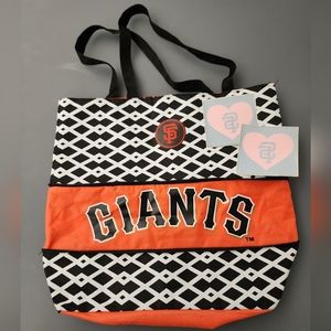 Giants Baseball expandable tote bag and 2 SF heart stickers.